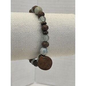 Stretch Copper Tone and Stone Beaded‎ Bracelet Dangle Charm Fairy Boho cottage